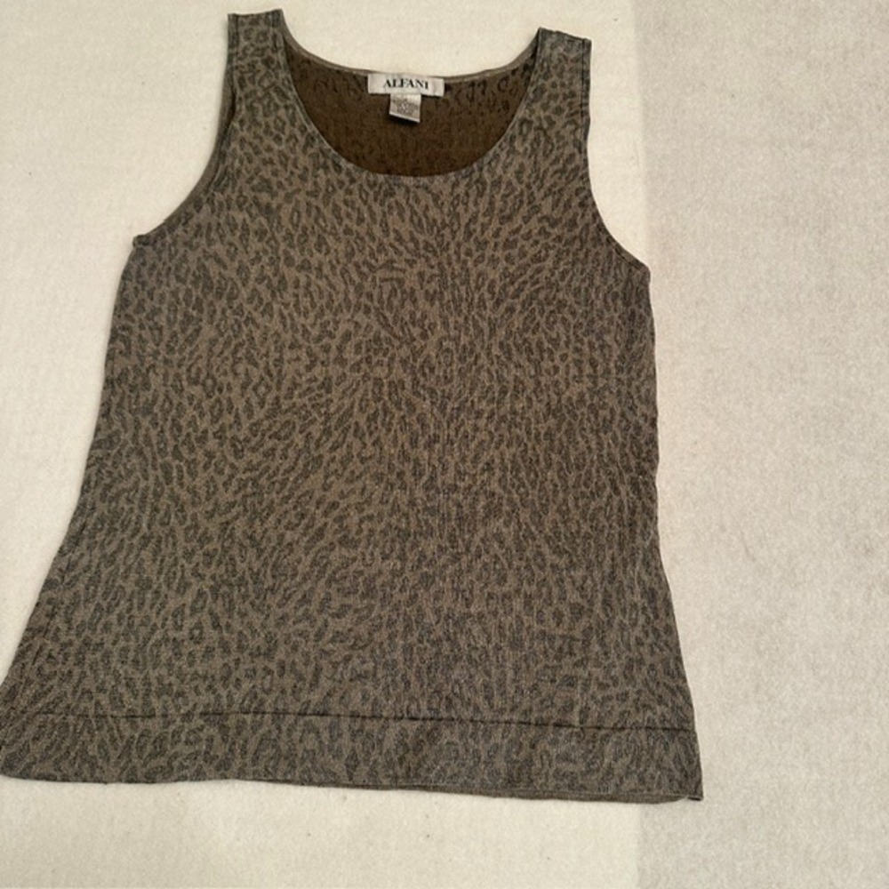Alfani Leopard Silk Blend Tank Top Womens Brown Size M Sleeveless Animal Y2K VTG